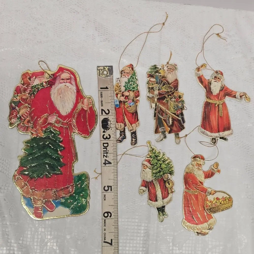 Vintage 1980 Die Cut Santa And Angel Christmas Ornaments By Merrimack, Eve, Etc